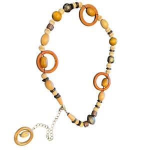 Vintage Wooden Bead Bohemian Style Dangle Statement Waist Belt